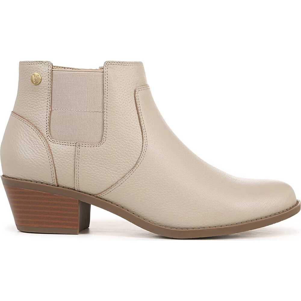 Vionic Finn Boots Women's 10 W Oatmeal Leather Block Heel Ankle Booties GAL2174